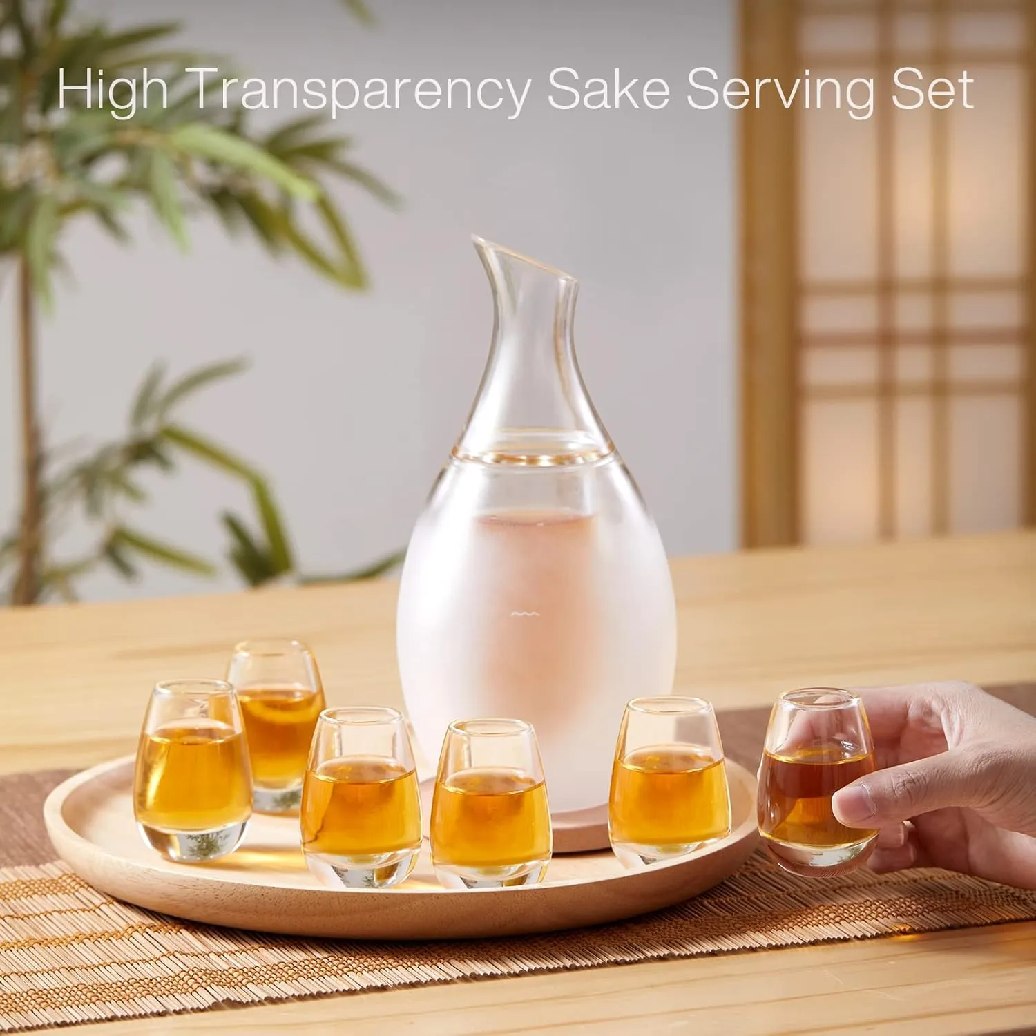 ZENS Sake Set Glasses, 8.5 Ounce Sake Carafe Cups with 6 Saki Cup Set for Warmer or Cold Japanese Wine with Stone Coaster Gift Sets