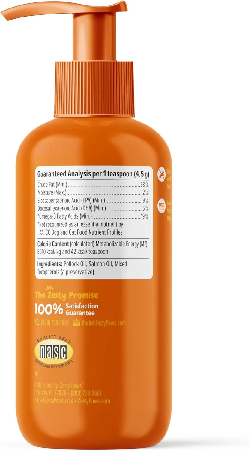 Zesty Paws Wild Alaskan Omega-3 Blend Pollock   Salmon Oil for Dogs and Cats- Skin and Coat Support, Omega 3 Supplement for Pets, 8.5oz