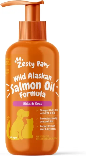 Zesty Paws Wild Alaskan Omega-3 Blend Pollock   Salmon Oil for Dogs and Cats- Skin and Coat Support, Omega 3 Supplement for Pets, 8.5oz