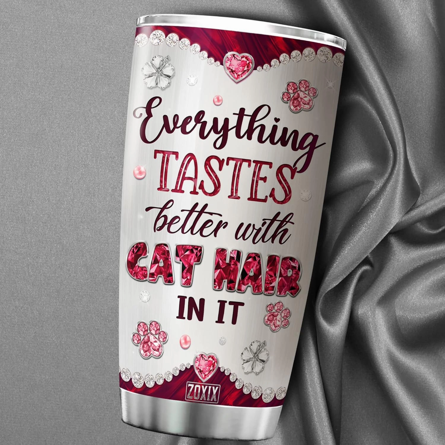 ZOXIX Cat Insulated Tumbler Jewelry Style Everything Tastes Better With Cat Hair In It Funny Saying Coffee Cup With Lid 20oz Cute Animal Gift Pet Tumblers Meow Kitty Mugs For Women