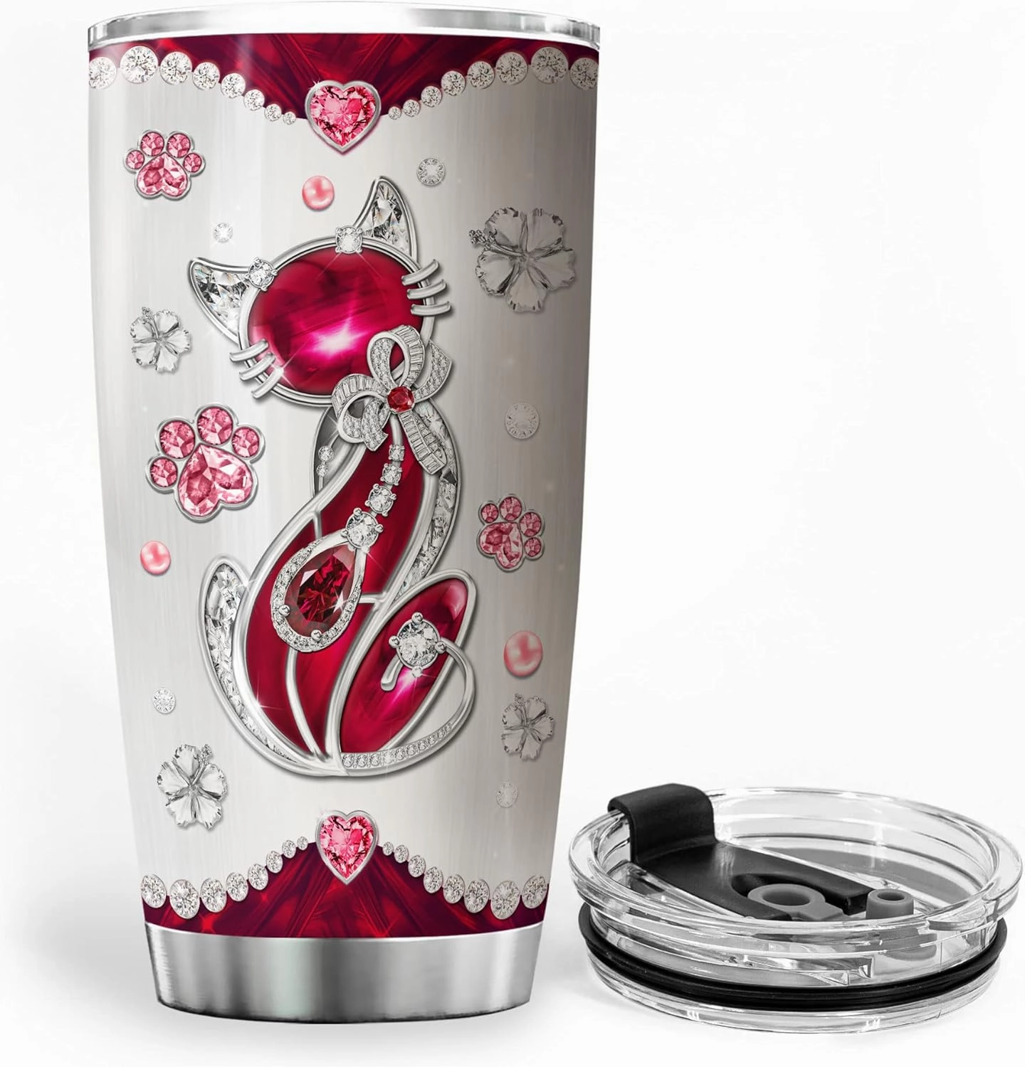 ZOXIX Cat Insulated Tumbler Jewelry Style Everything Tastes Better With Cat Hair In It Funny Saying Coffee Cup With Lid 20oz Cute Animal Gift Pet Tumblers Meow Kitty Mugs For Women